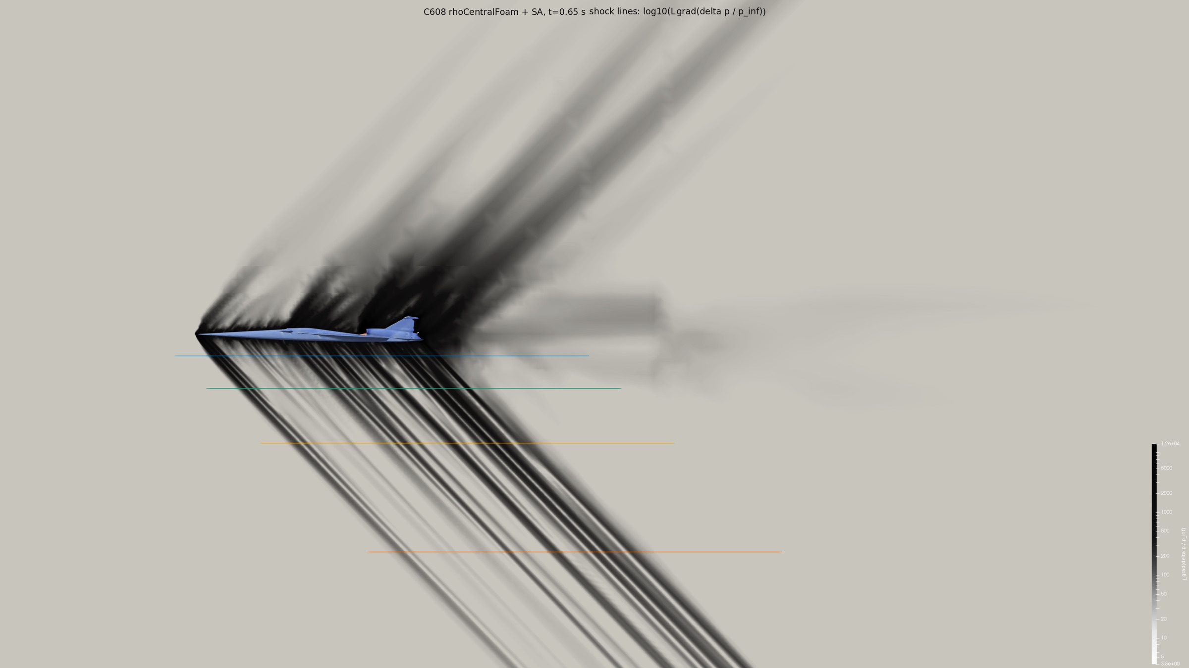 C608 pressure-gradient field showing shock structures propagating from the aircraft